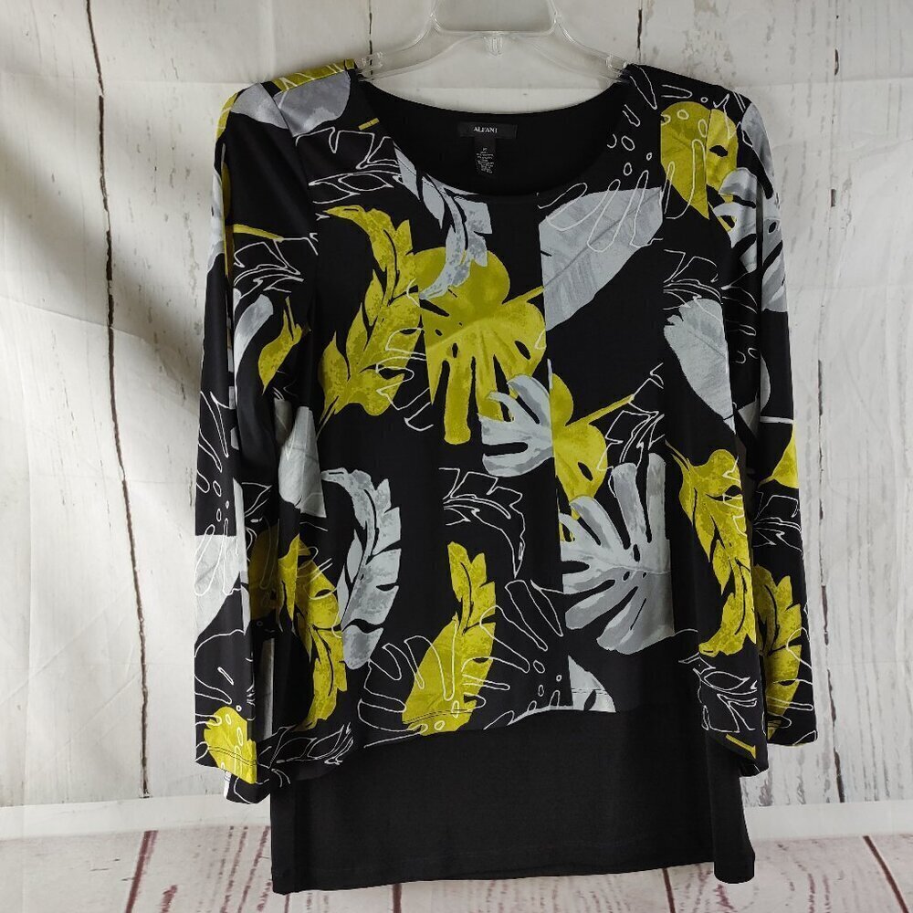Alfani Women's Size M Multicolor Floral Print Long Sleeve Blouse